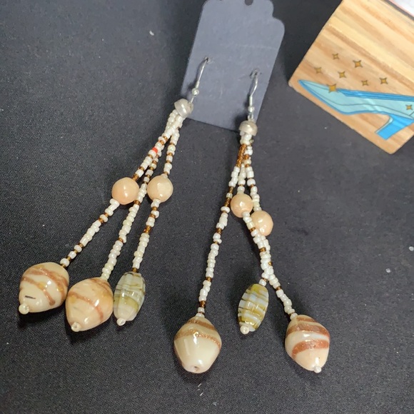 Vintage Boho Marble Beads  Drop Unique Earrings - Picture 3 of 4